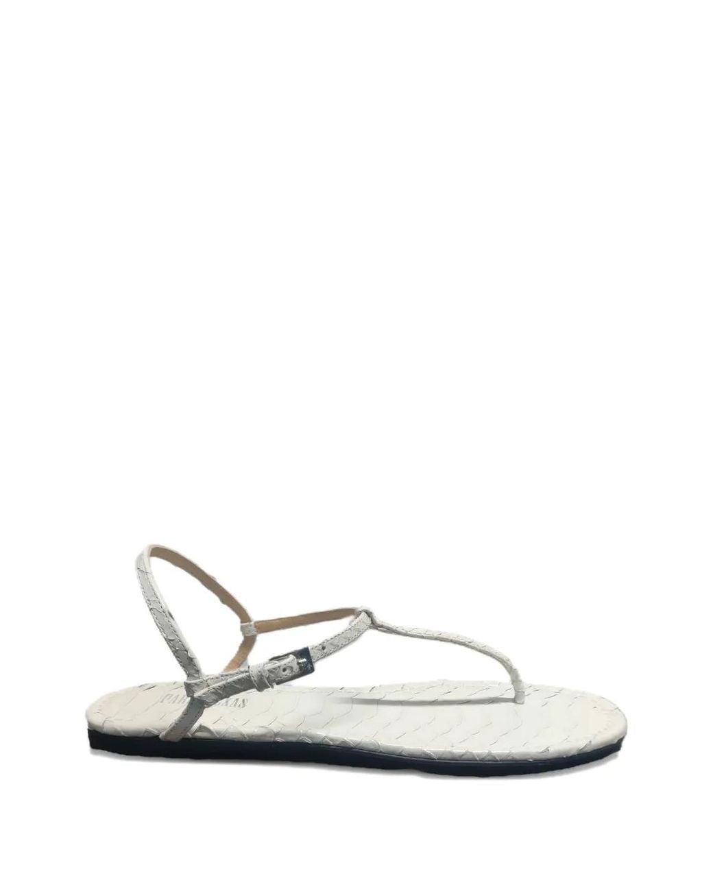 Paris Texas White Buckle T-Strap Sandals