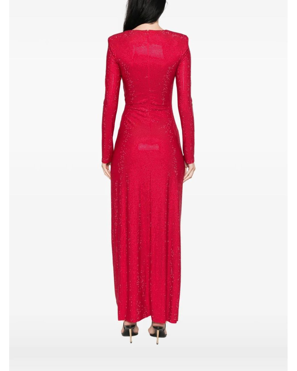 Twentyfourhaitch Red Crystal-Embellished Twisted-Detail Maxi Dress