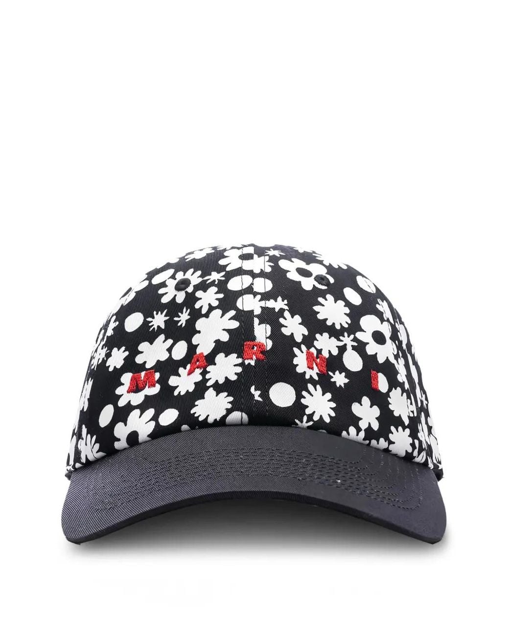 Marni Black Floral-Print Baseball Cap for men