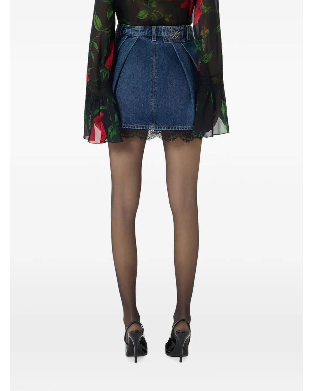 Blumarine Blue Lace-Trim Denim Mini Skirt