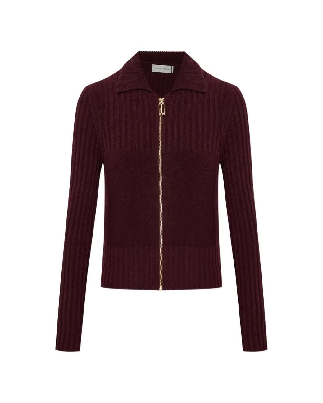 Victoria Beckham Purple Ribbed Zip-Up Cardigan