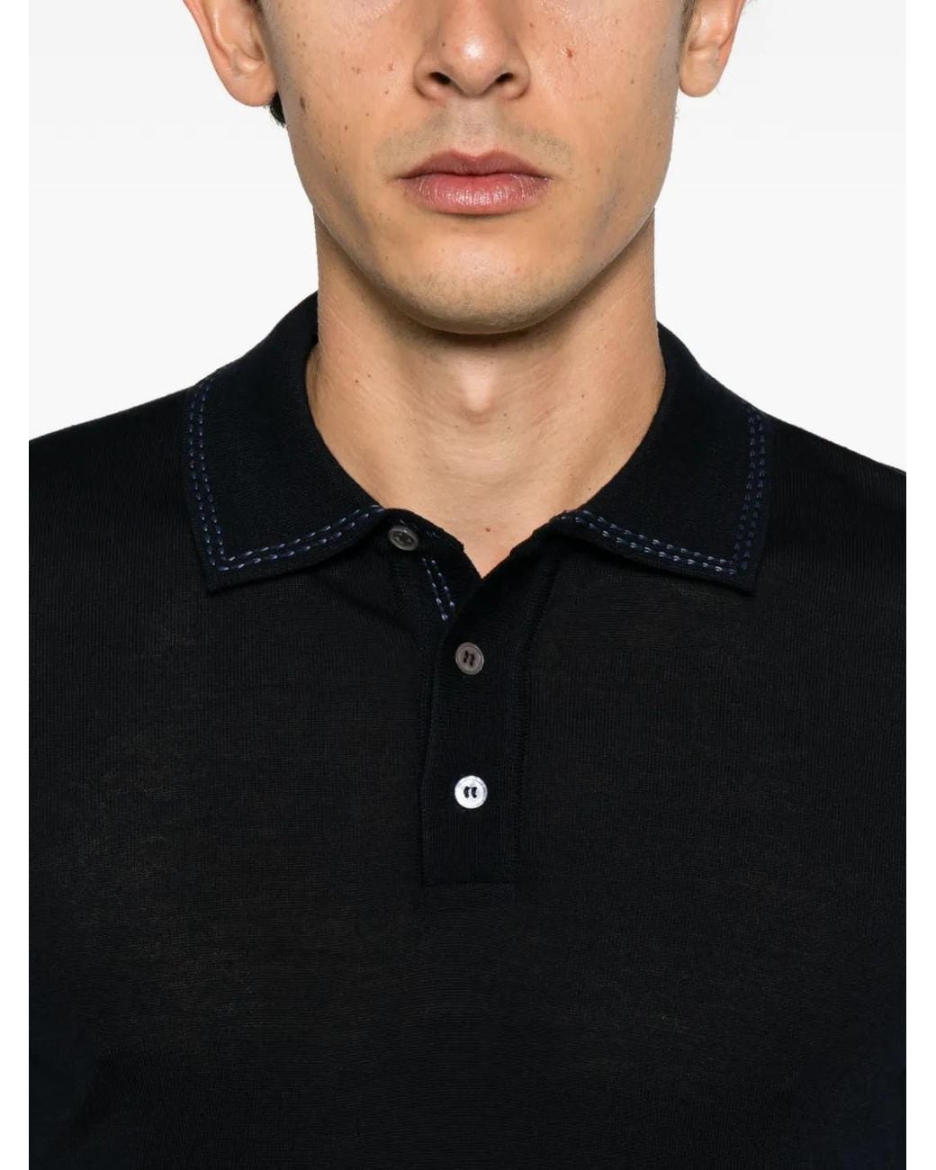 Alberto Gozzi Black Contrast-Stitched Wool Sweater for men