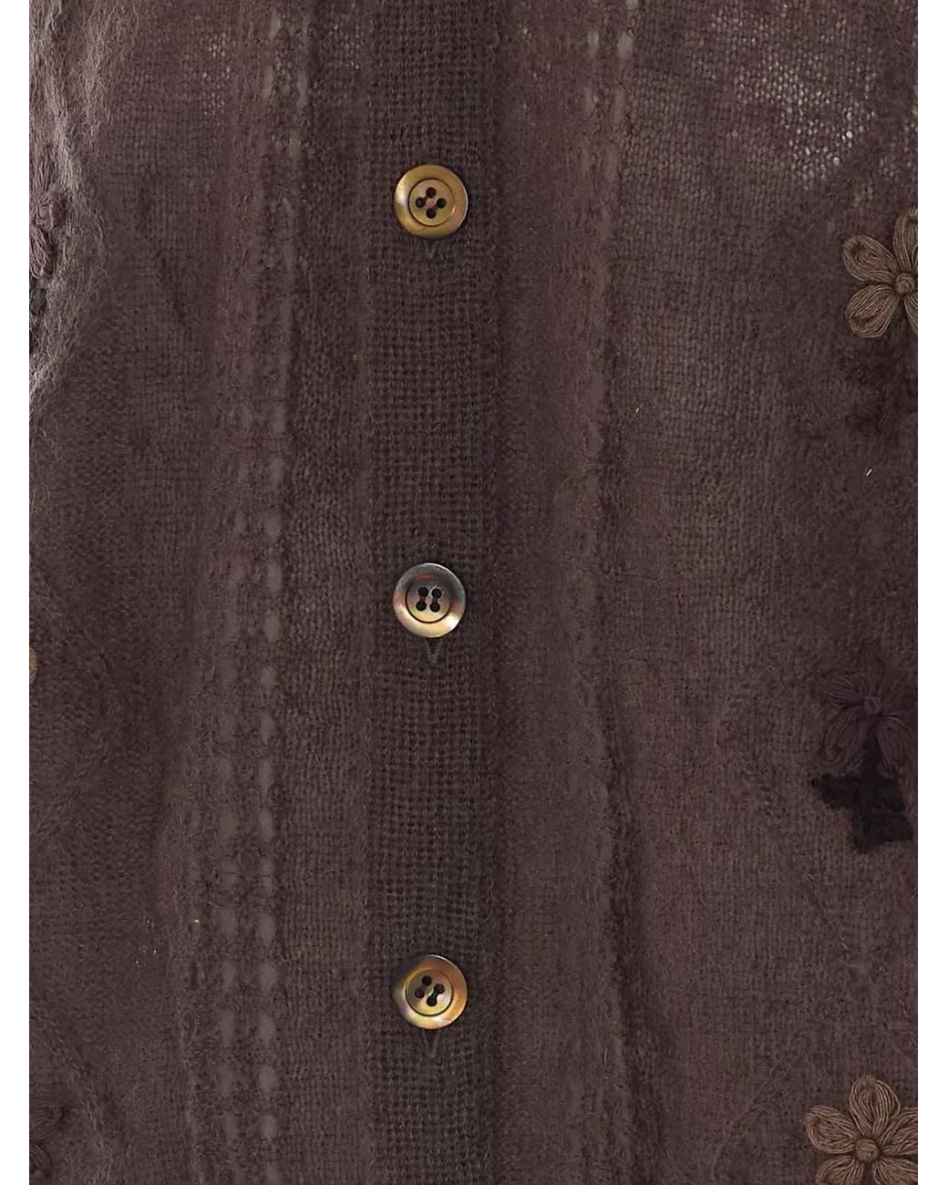 Magliano Brown Floral-Appliqué Open-Knit Cardigan for men