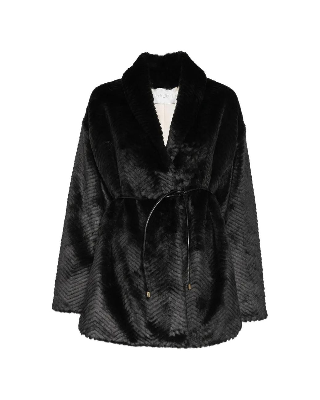 Forte_forte Black Medium Faux-Fur Belted Coat