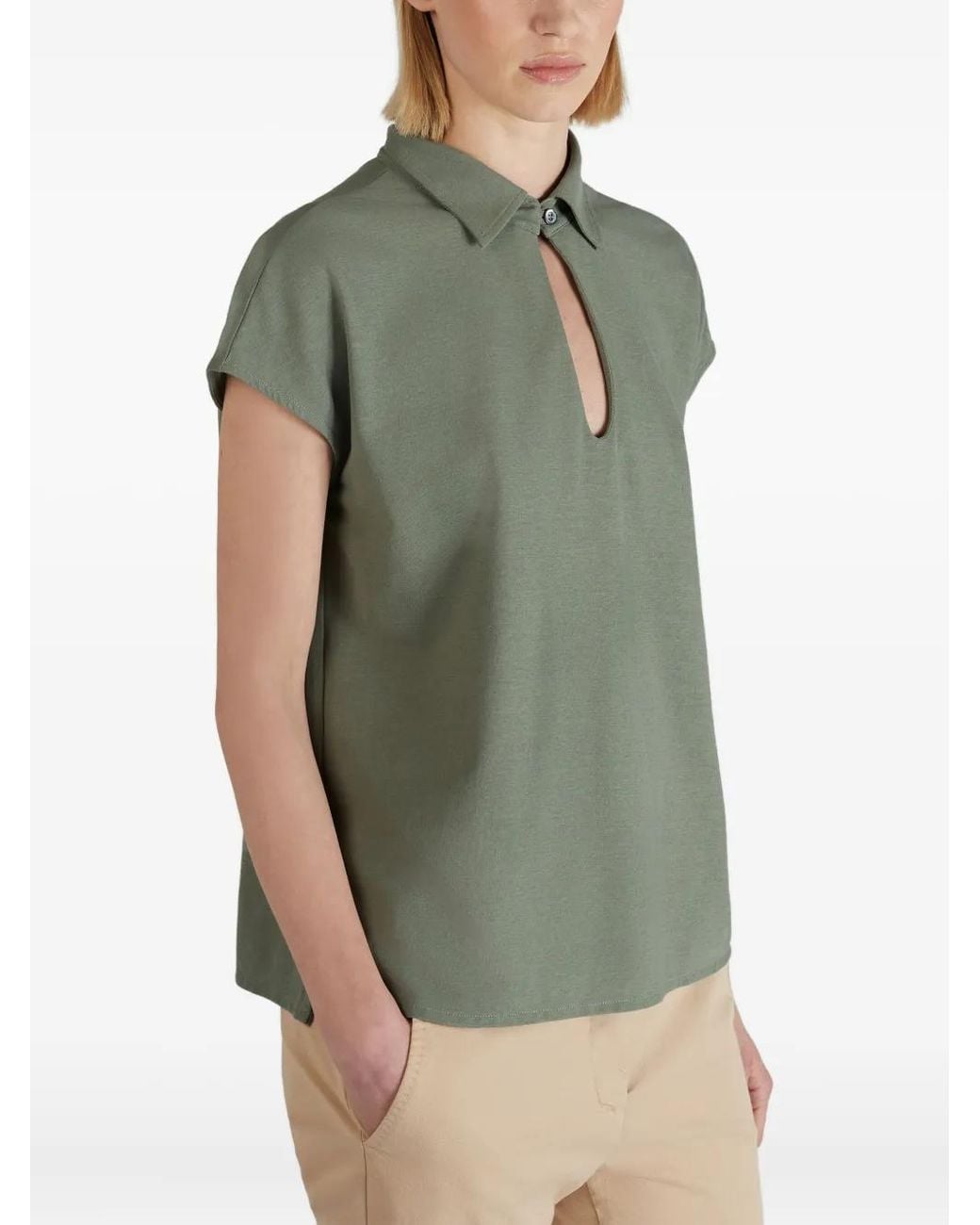 Slowear Green Keyhole Polo Top
