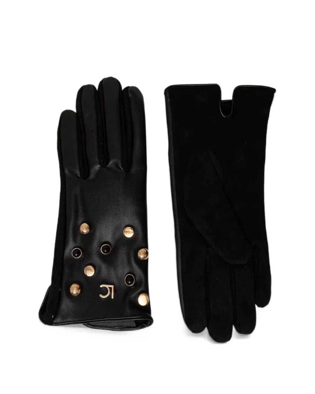 Lola Casademunt Black Stud-Embellished Panelled Gloves