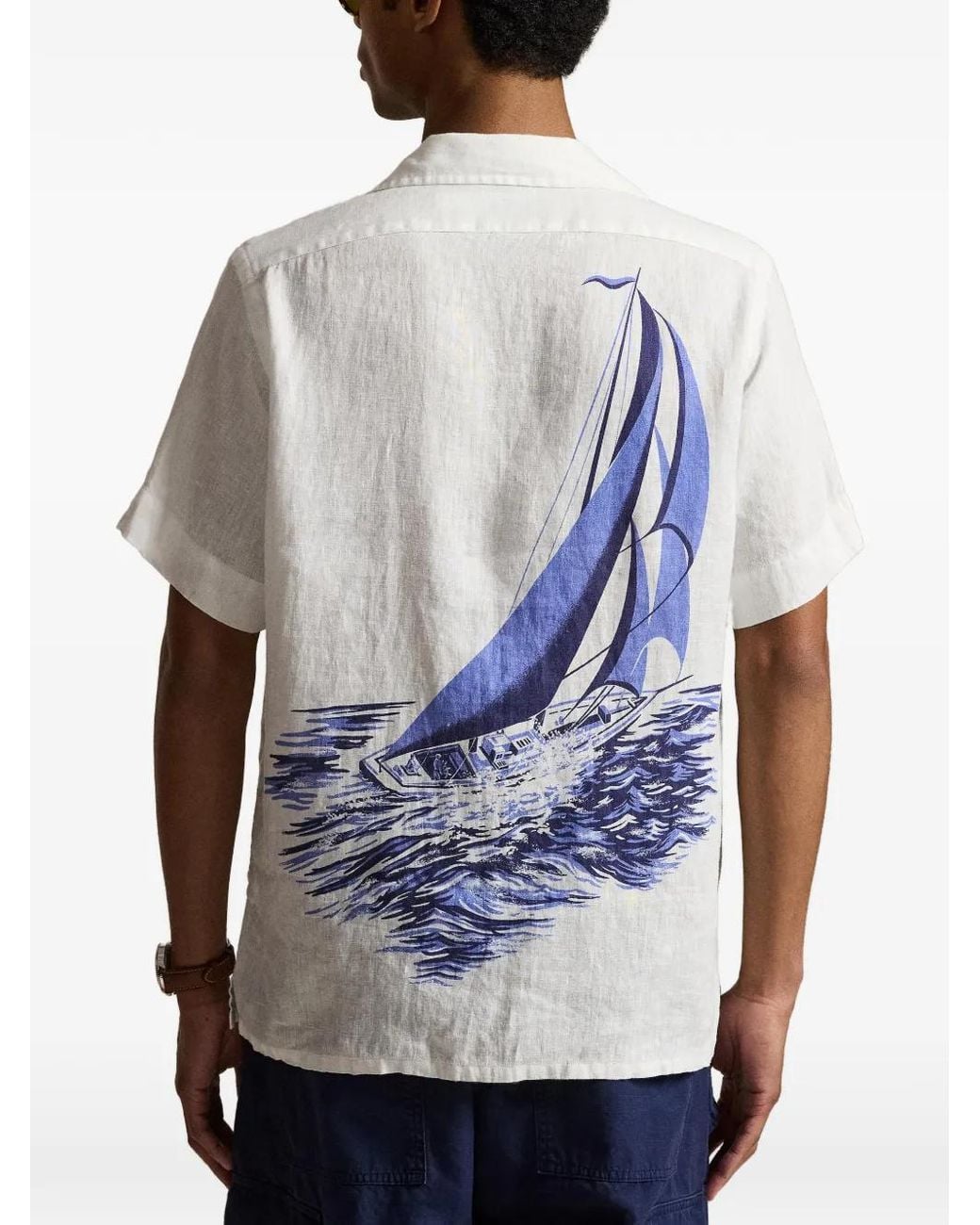 Polo Ralph Lauren White Classic Fit Nautical Linen Camp Shirt for men