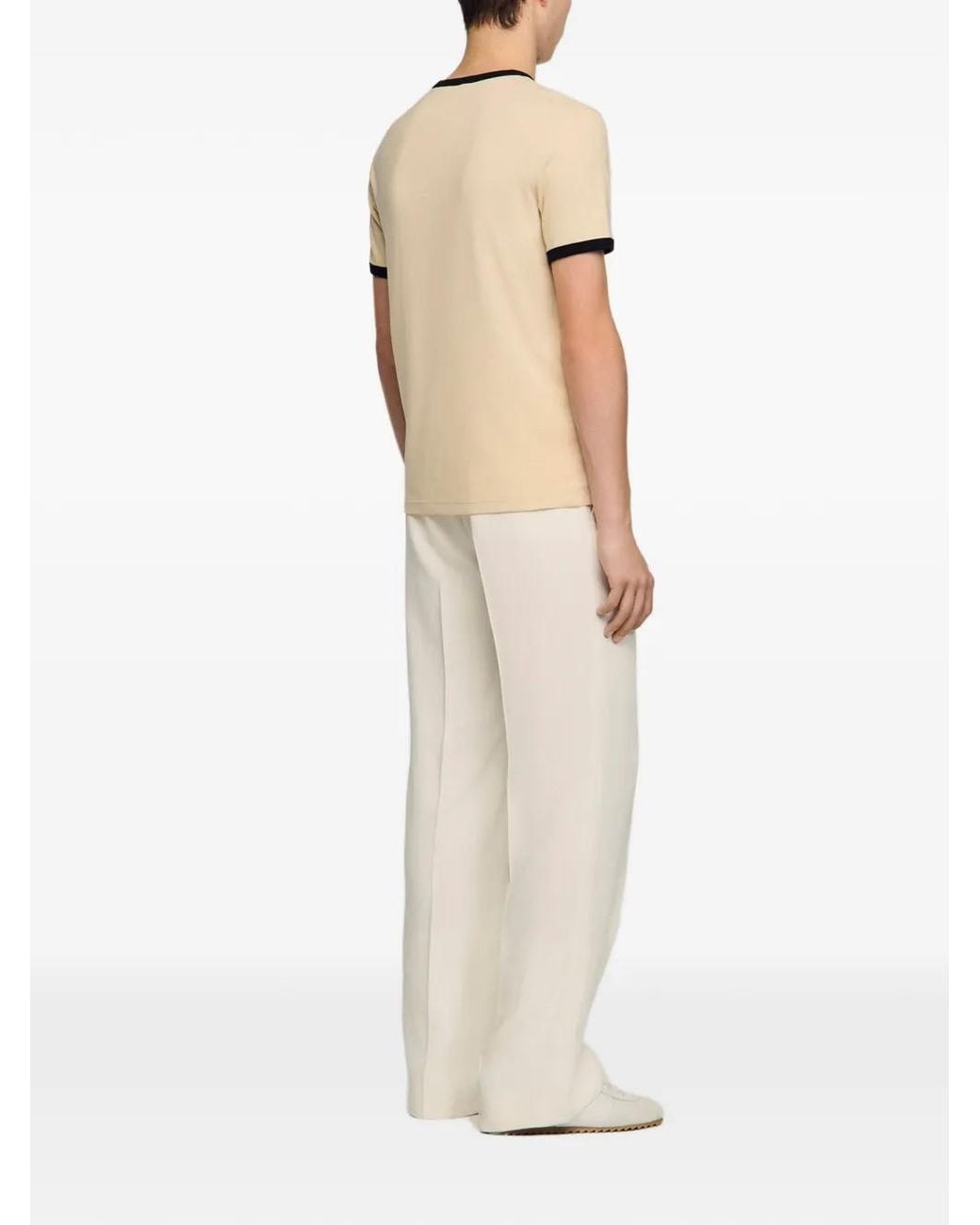 Sandro Natural Two-Tone Patch T-Shirt for men