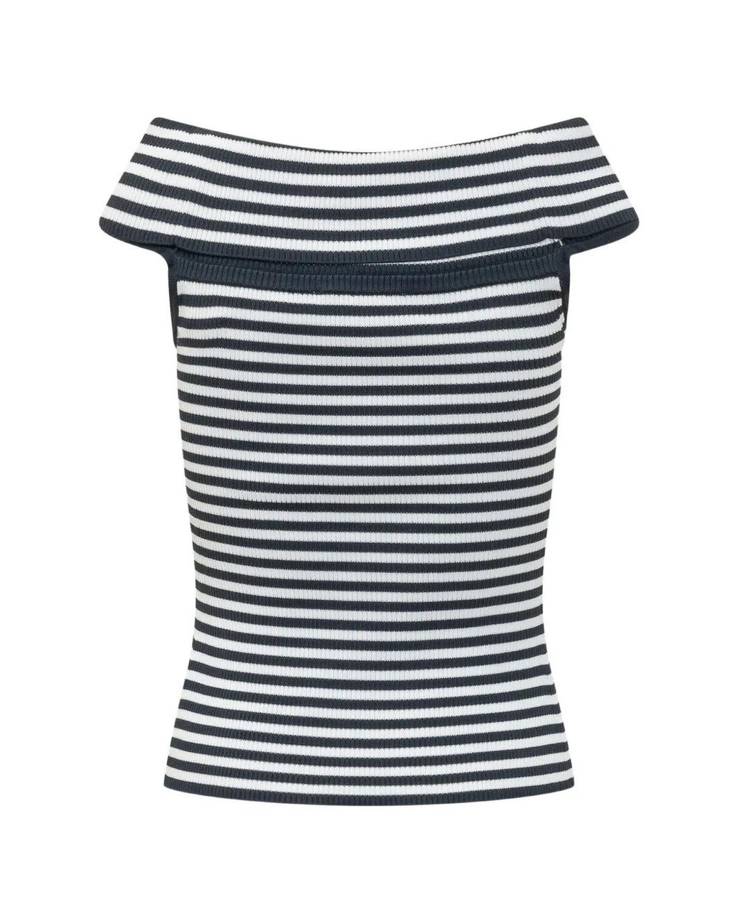 MICHAEL Michael Kors Blue Mini Striped Knit Top With Boat Neck