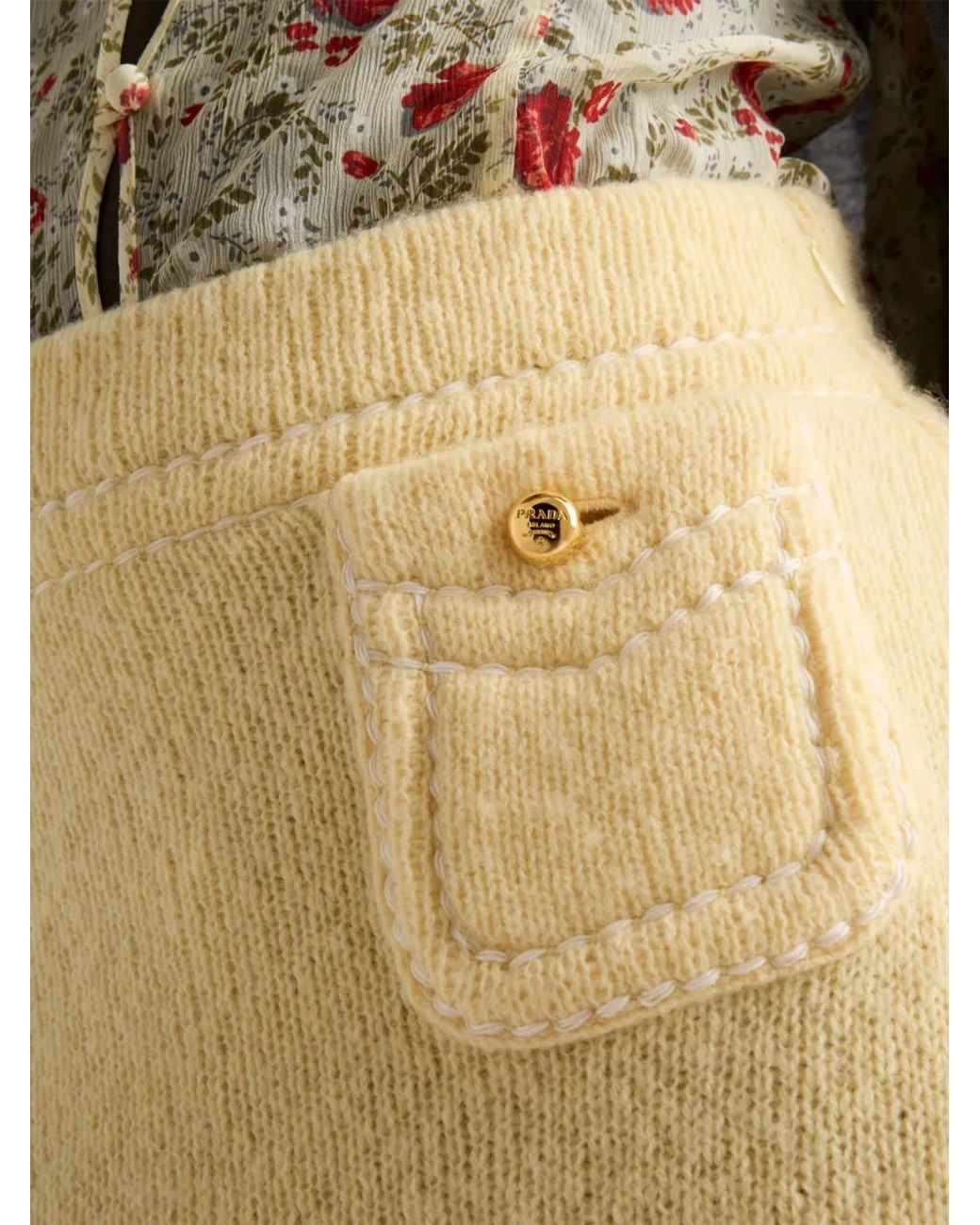 Prada Natural Triangle-Logo Cashmere Miniskirt