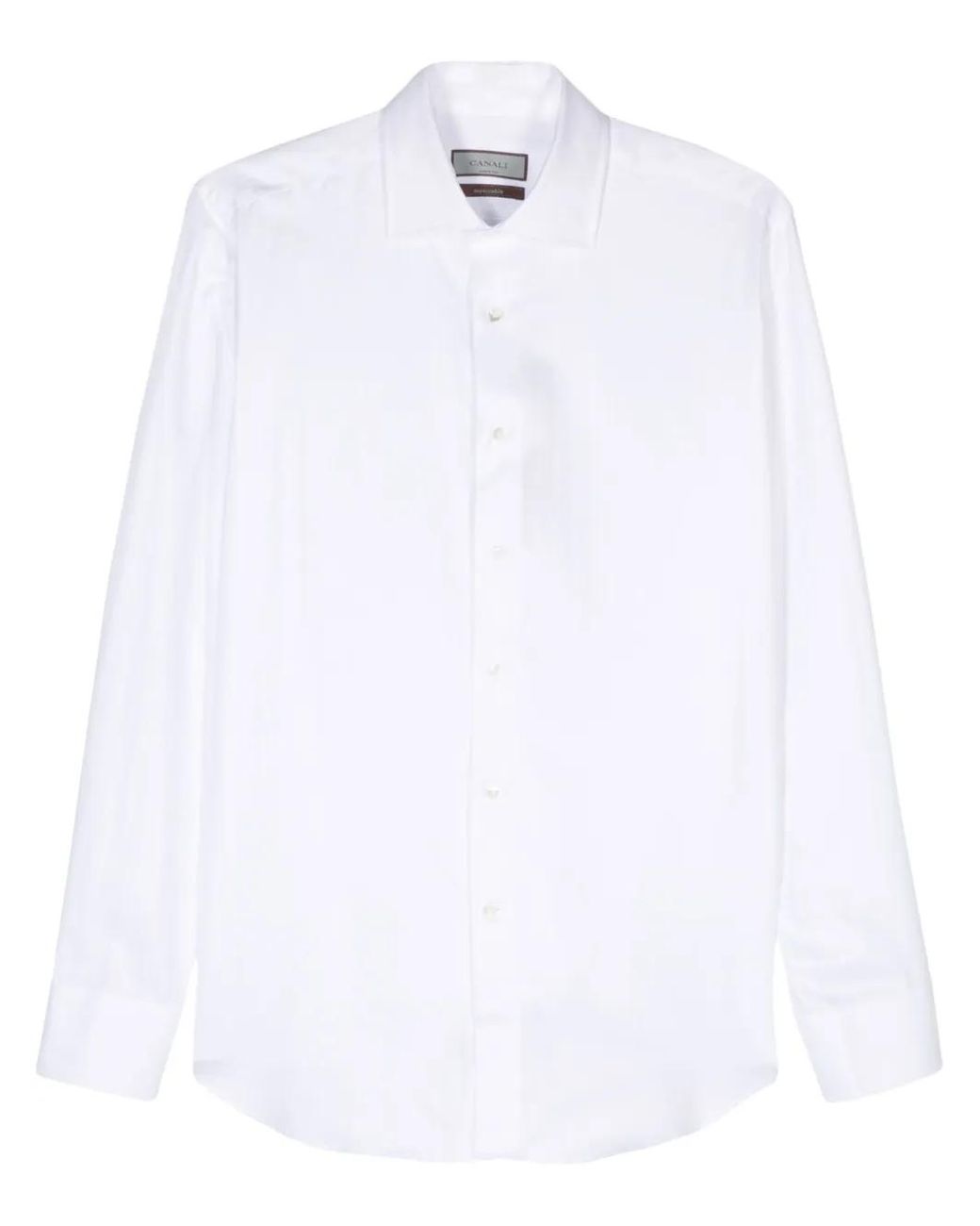 Canali White Cotton Herringbone Dress Shirt for men