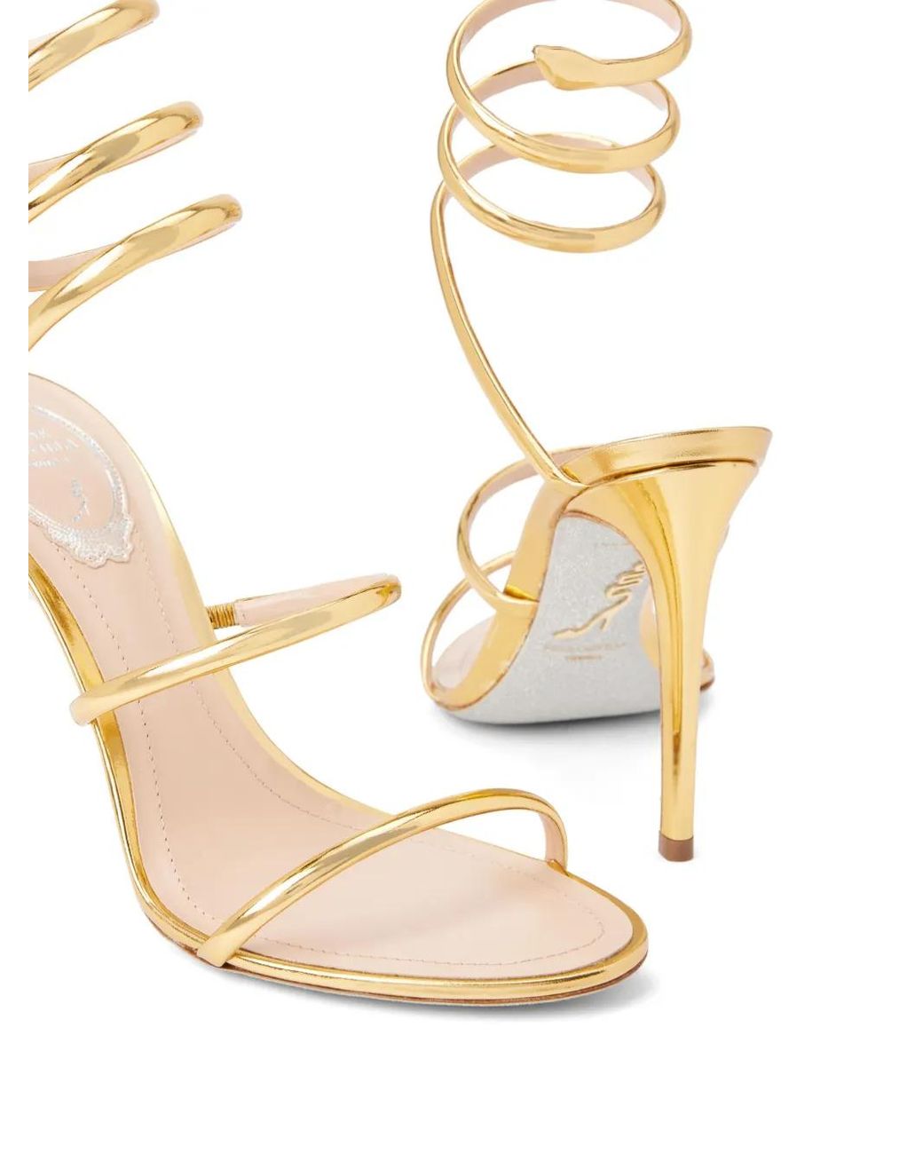 Rene Caovilla Metallic Cleo Leather Heel Sandals