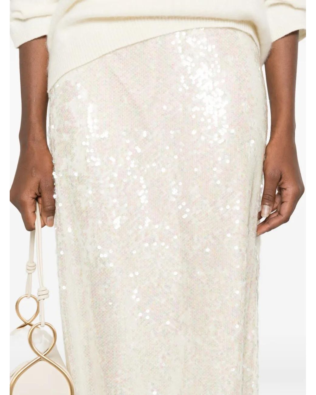 IVORY PARIS White Sequin-Embellished Midi Skirt