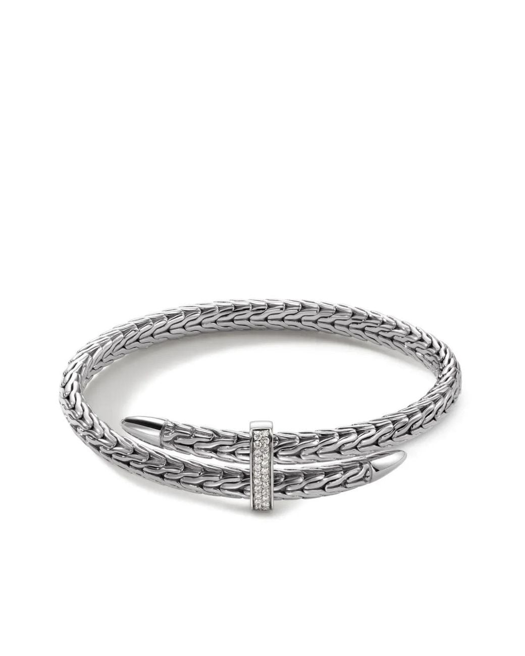 John Hardy White Sterling Spear Flex Diamond Cuff Bracelet