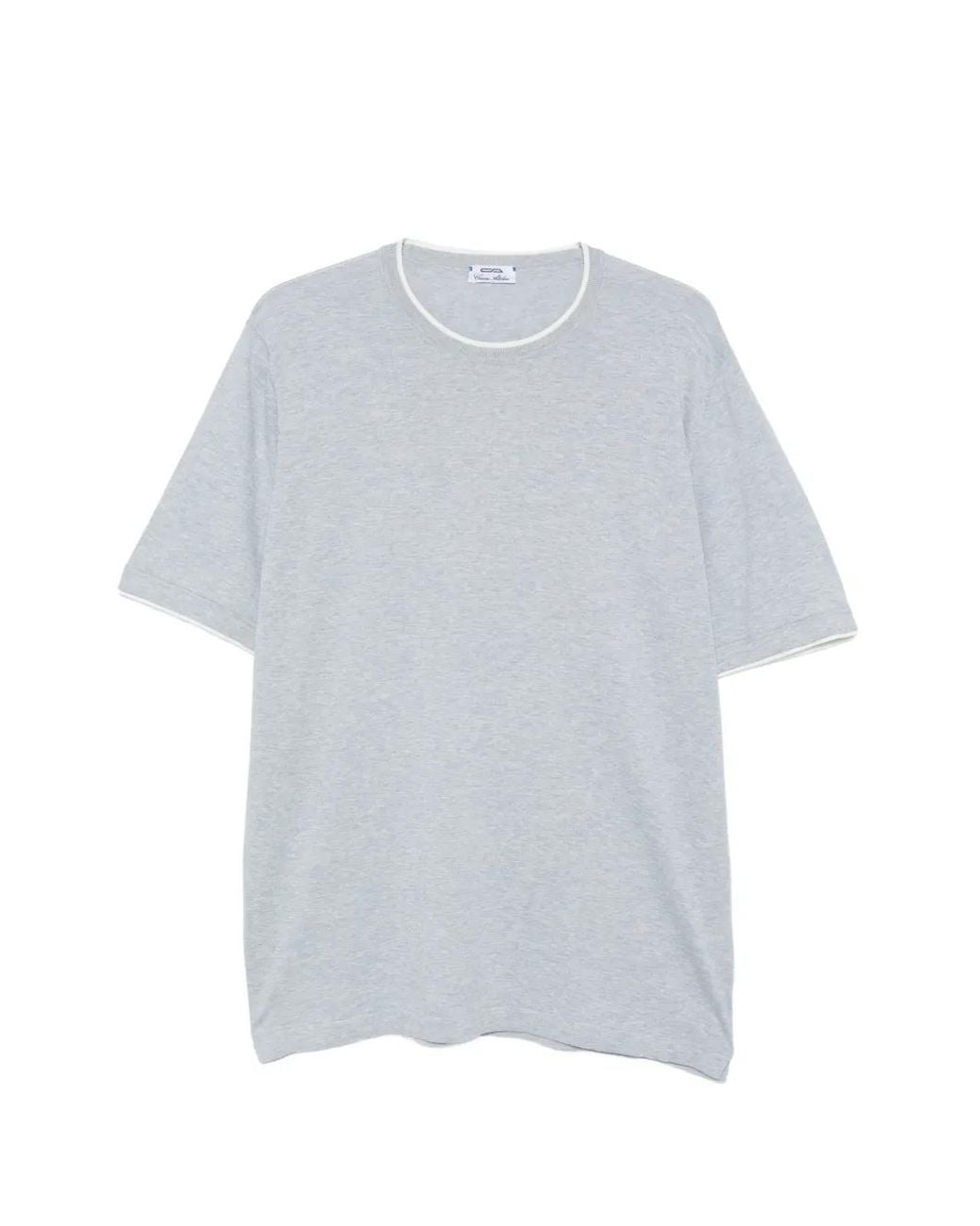 Cesare Attolini Gray Contrast-Trim T-Shirt for men