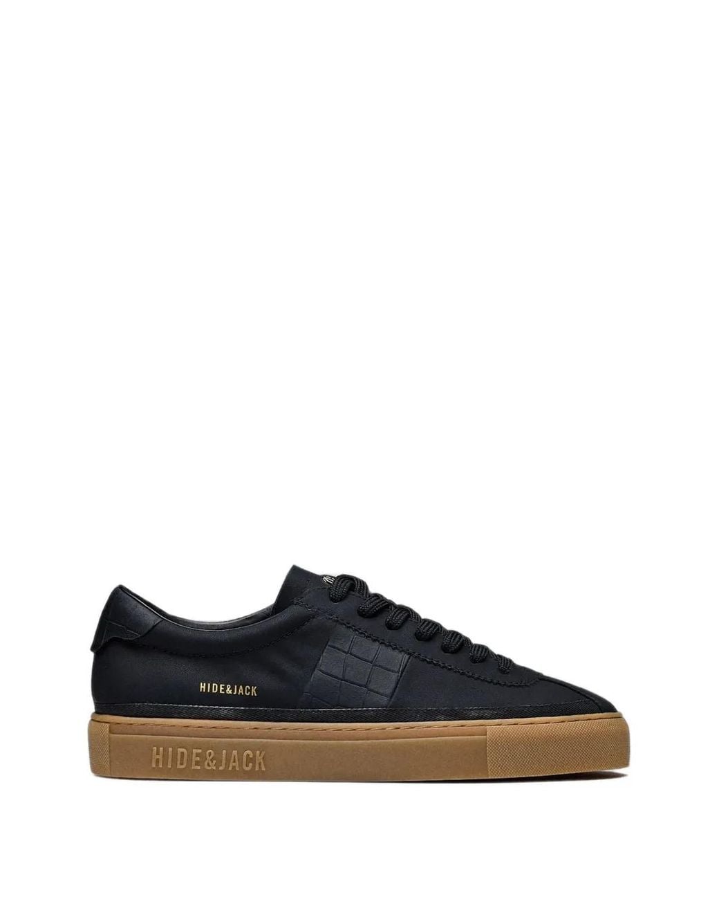 HIDE & JACK Black Crocodile-Effect Leather Sneakers