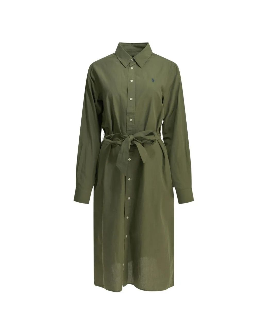 Polo Ralph Lauren Green Chemisier Midi Dress With Logo