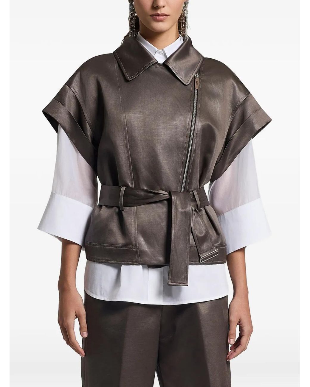 Peserico Gray Veste Zippée À Taille Ceinturée