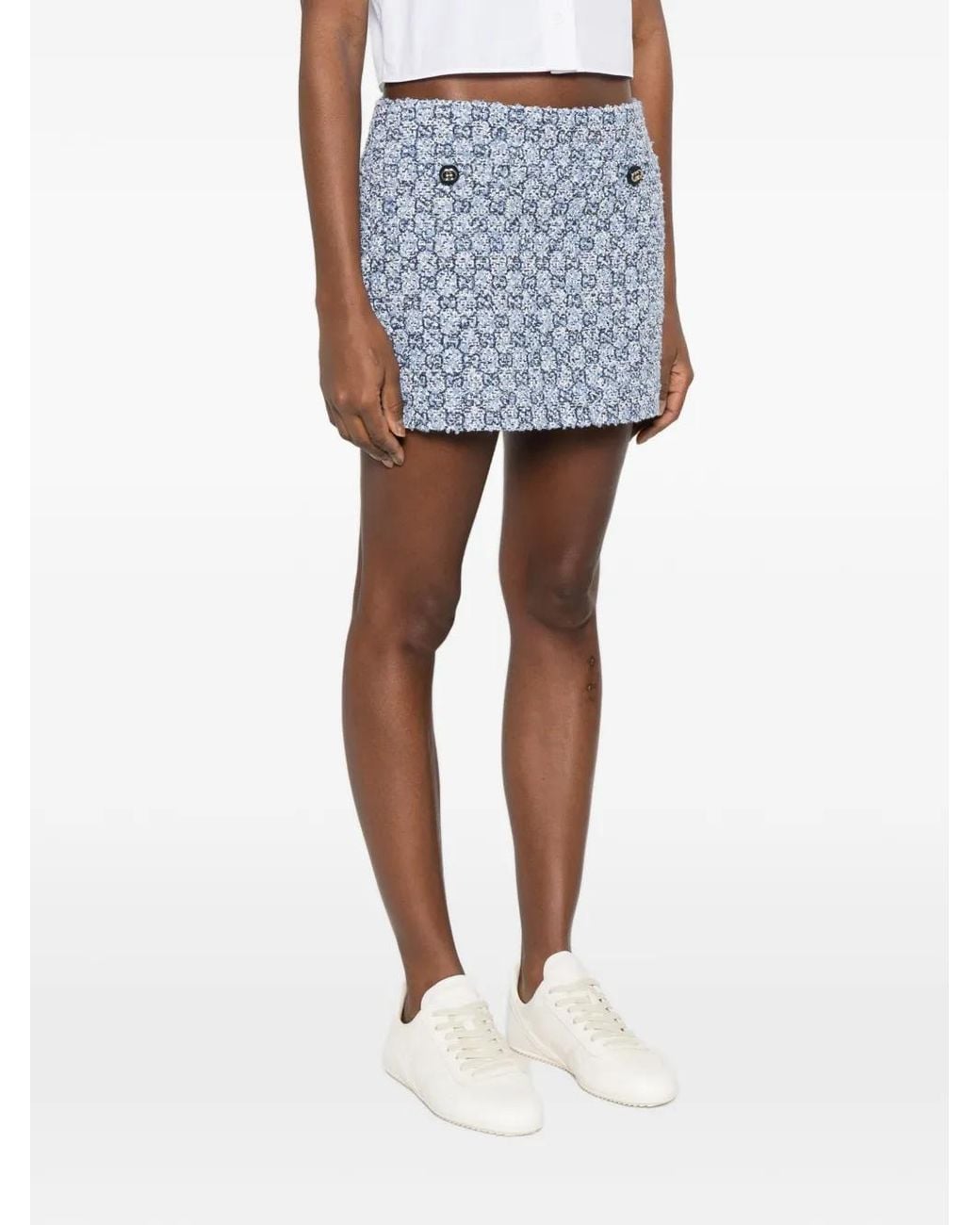 Gucci Blue Button Patterned Mini Skirt