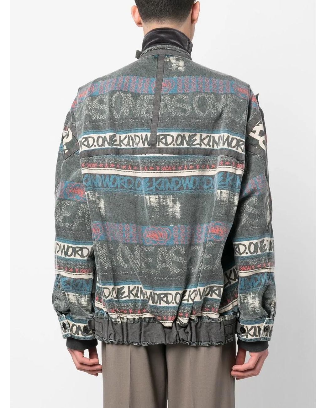 Sacai Gray Slogan-Print Bomber Jacket for men