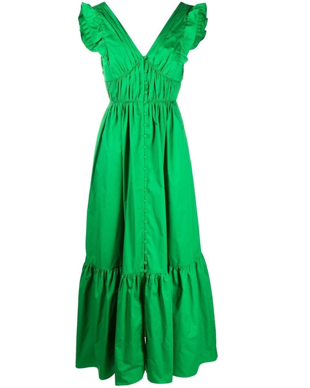 Self-Portrait Ruched-waist Ruffled Dress in Green - Save 40% - Lyst