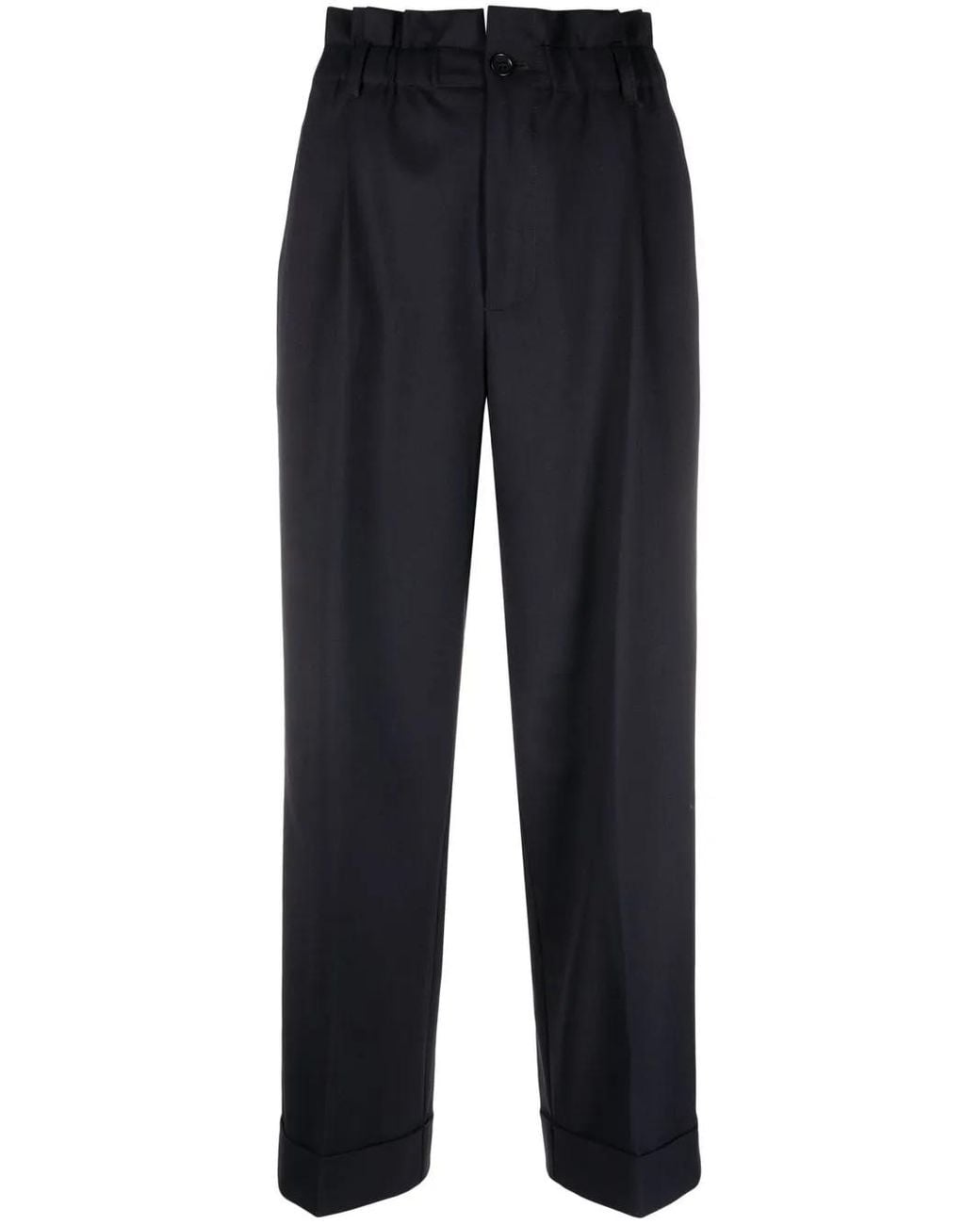 P.A.R.O.S.H. Blue Tailored Straight Pants With Gathered Waistband