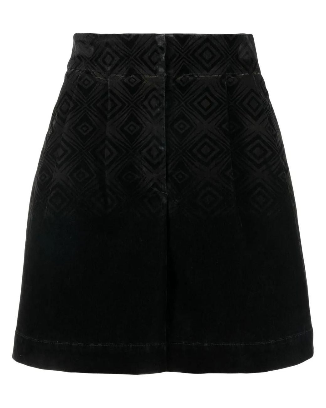 Alberta Ferretti Black Velvet Geometric-Pattern Shorts