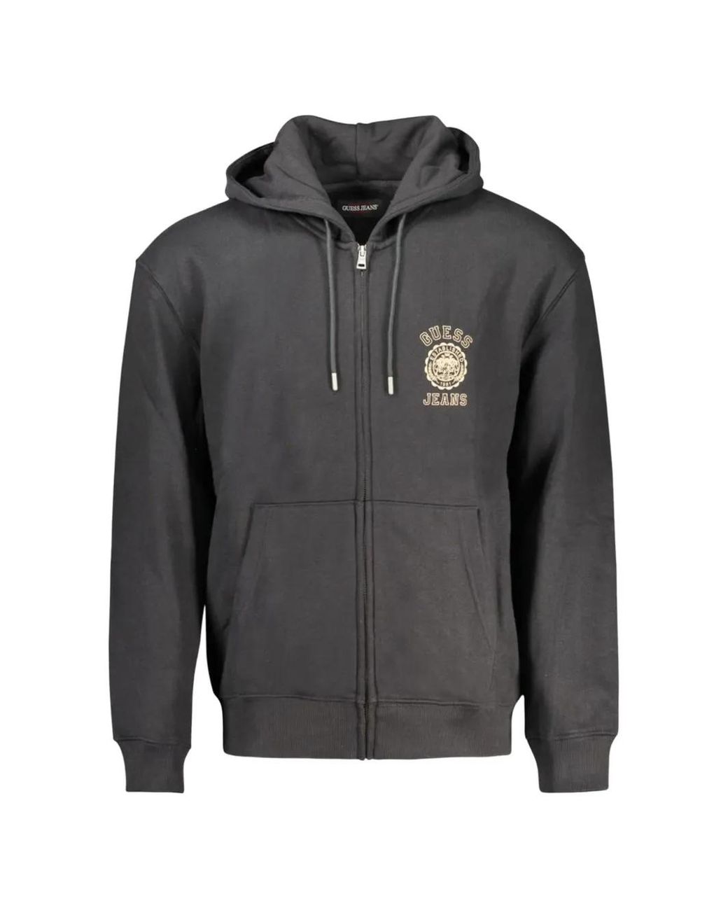 Guess Gray Logo-Embroidered Zip-Up Hoodie for men