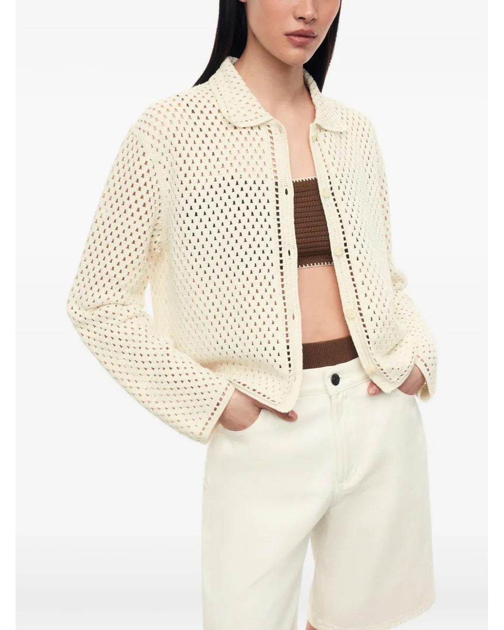 12 STOREEZ White Meadow Crochet-Knit Cardigan