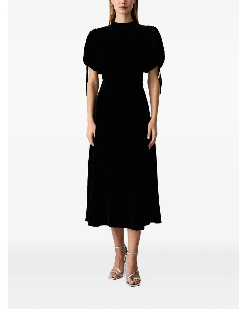 Silvian Heach Black Puff-Sleeve Midi Dress