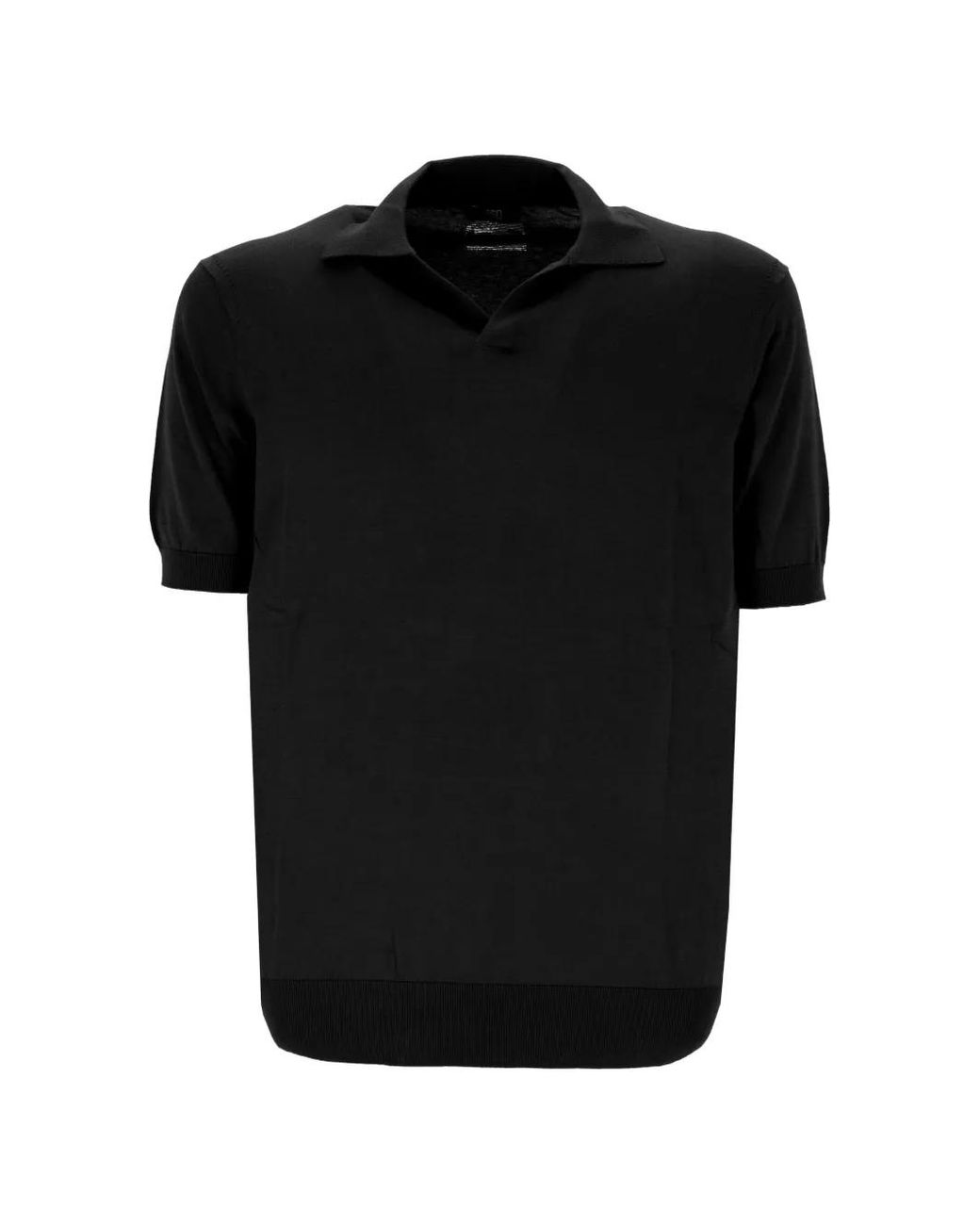 Hōsio Black T-Shirt En Maille Fine À Col for men