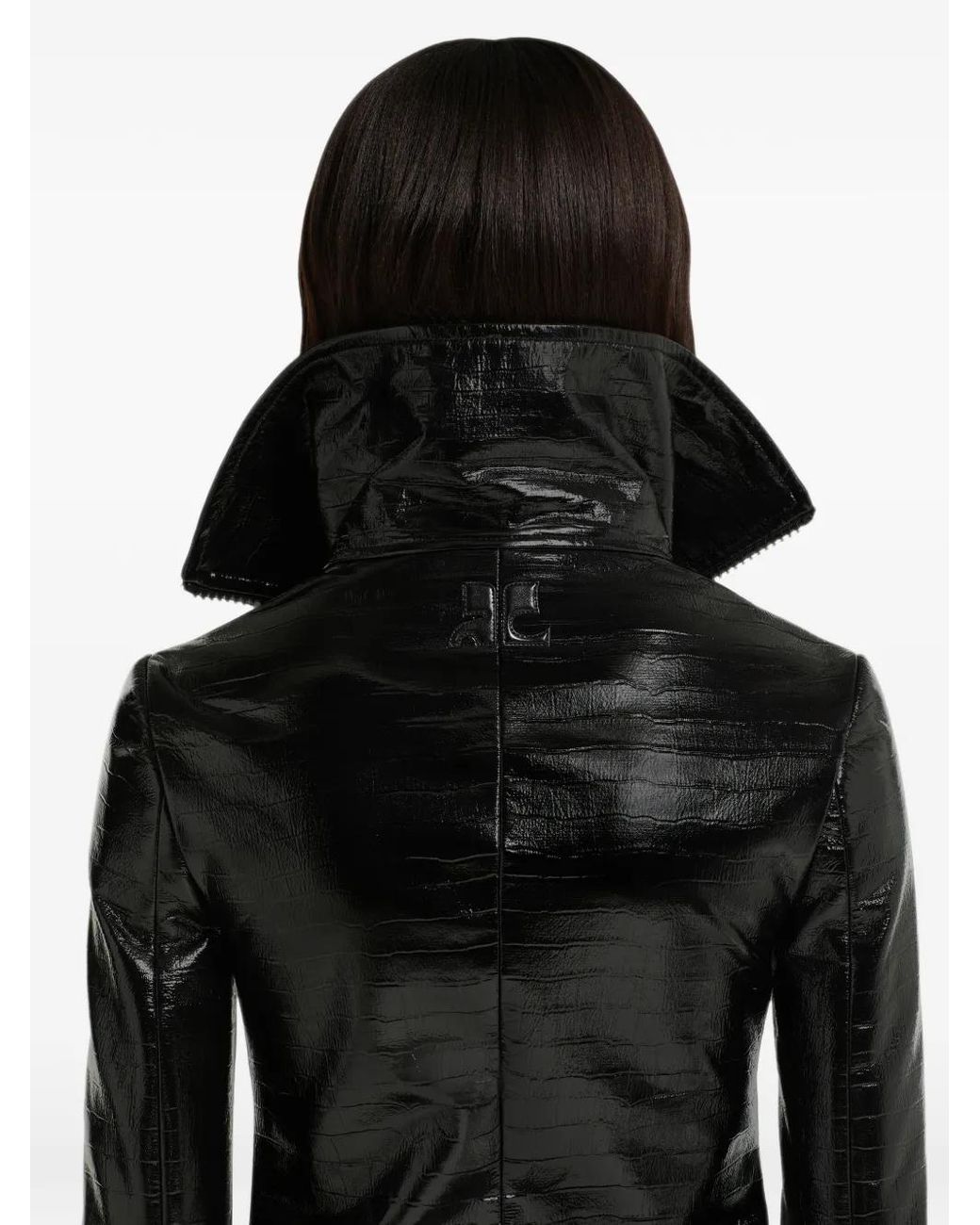 Courreges Black High Collar Croc-Embossed Vinyl Jacket