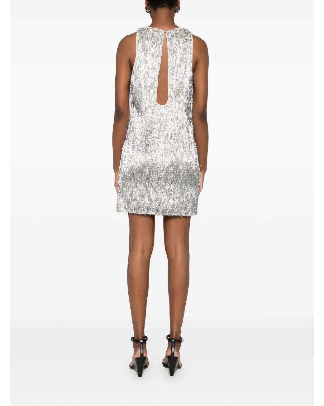 Patrizia Pepe White Sequin-Embellished Mini Dress