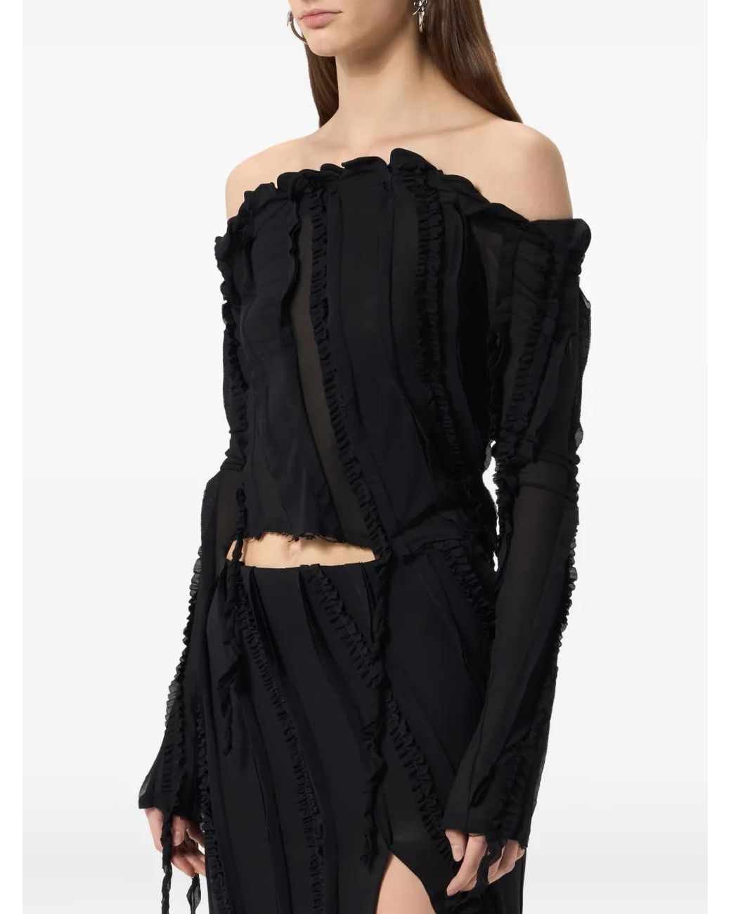Blumarine Black Off-Shoulder Ruffled Top