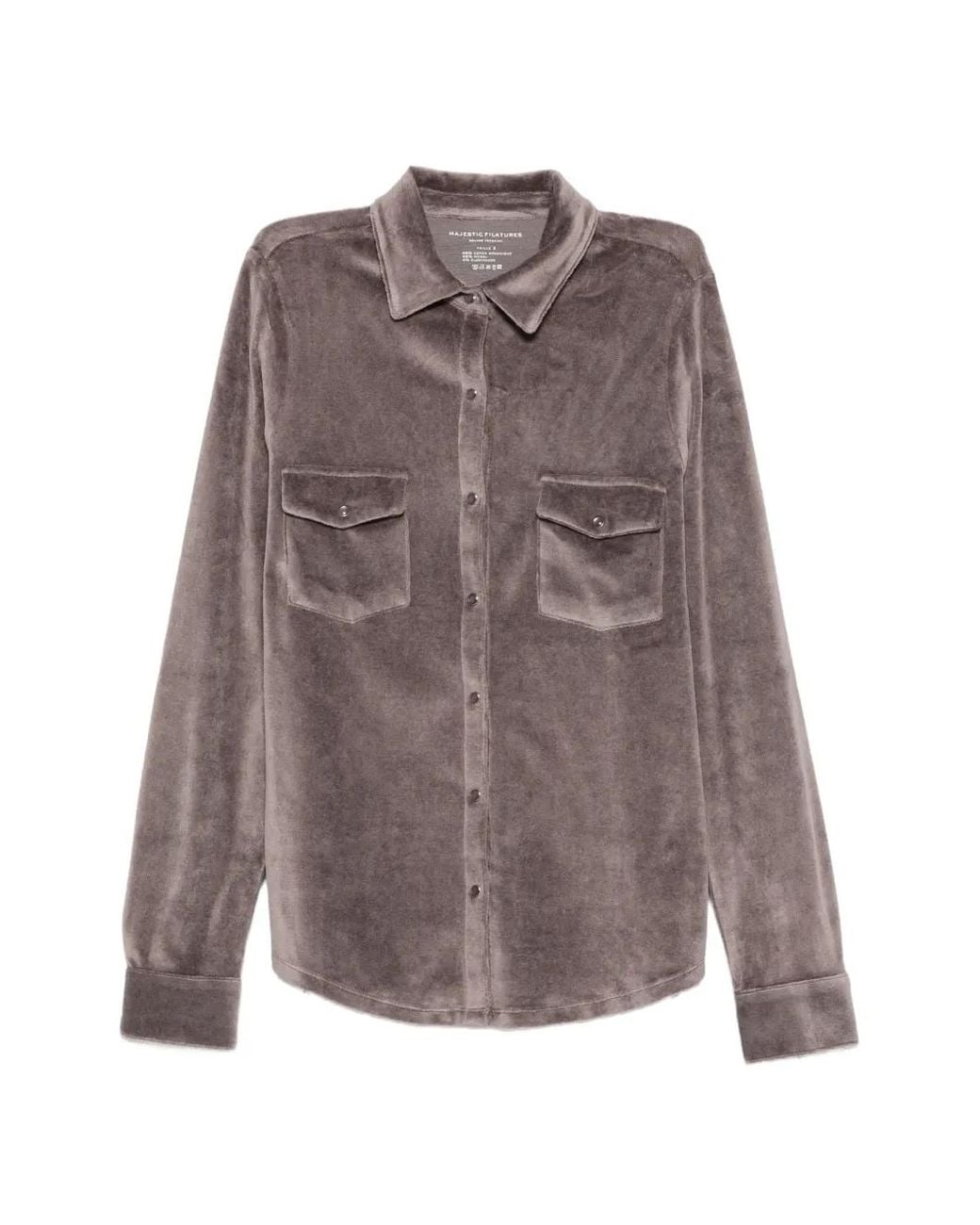 Majestic Filatures Brown Velour-Effect Flap-Pocket Shirt