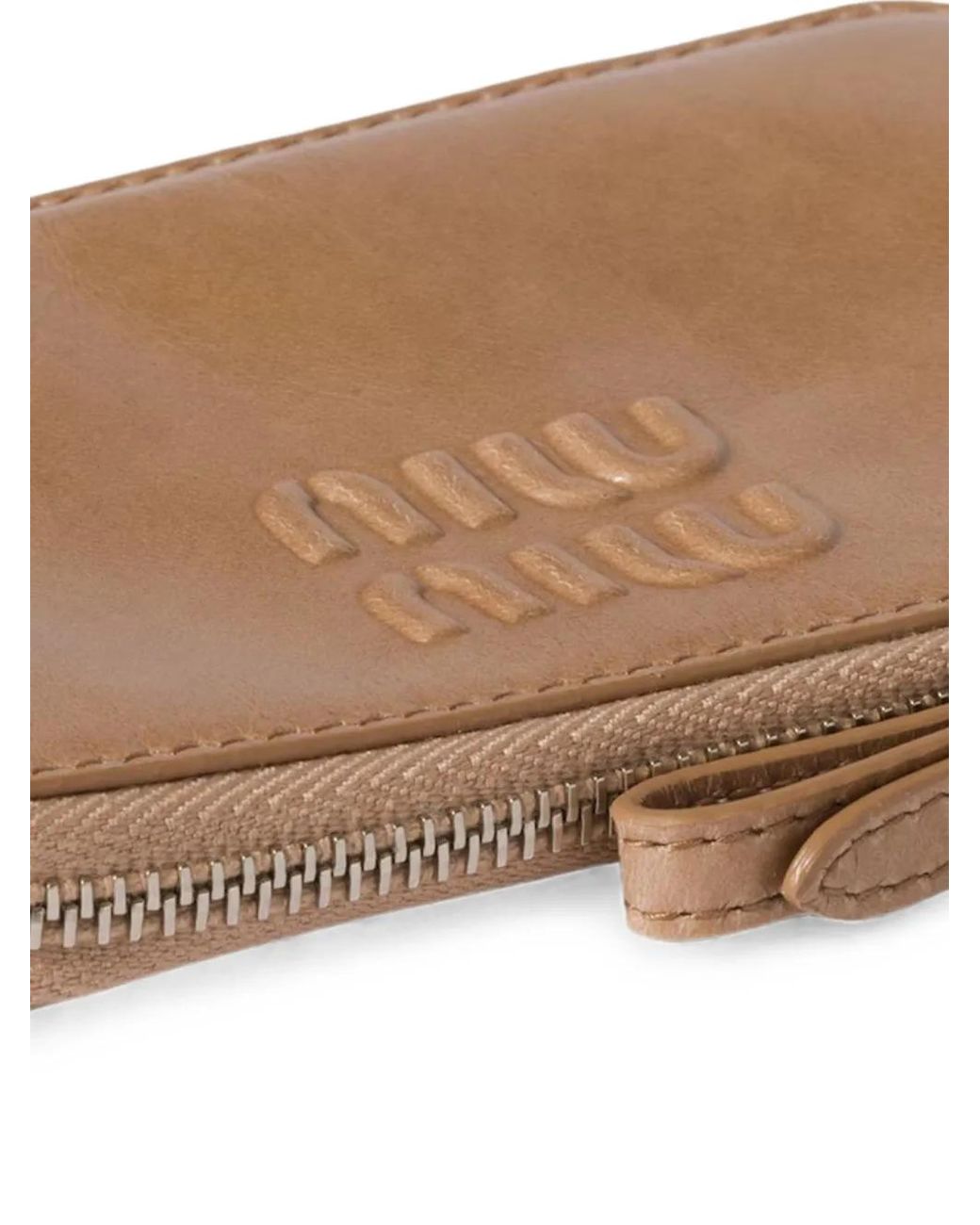 Miu Miu Brown Logo-Embossed Leather Card Holder