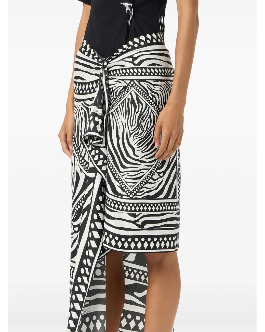 Blumarine White Asymmetrical Foulard-Print Skirt