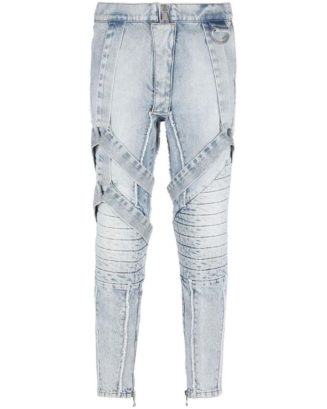 Balmain Blue Slim-Fit Strap Jeans for men