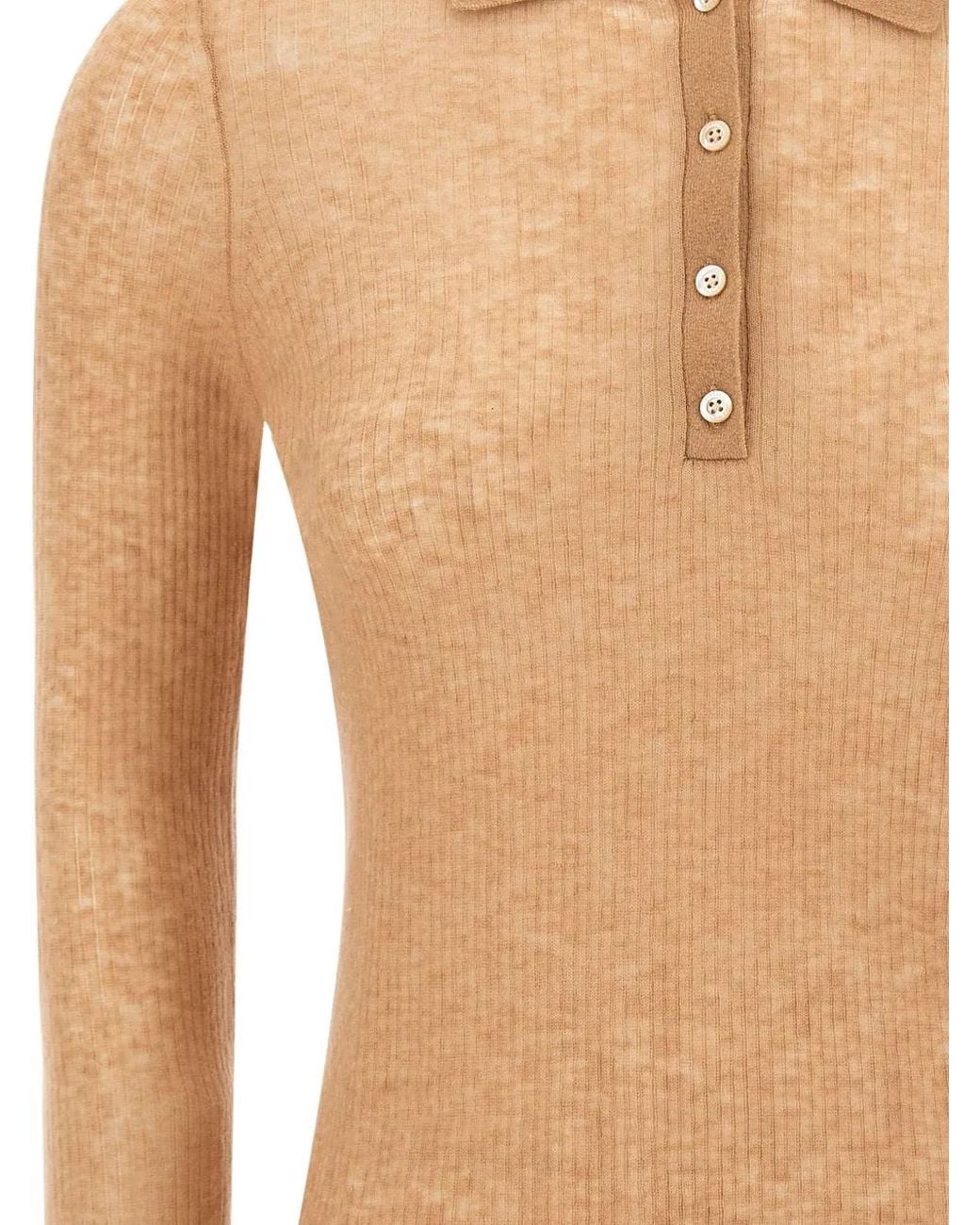 Aspesi White Ribbed-Knit Long-Sleeve Polo Shirt