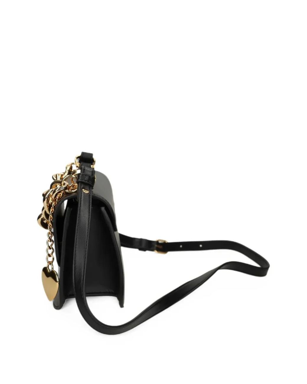Love Moschino Black Chain-Link Heart-Charm Cross Body Bag