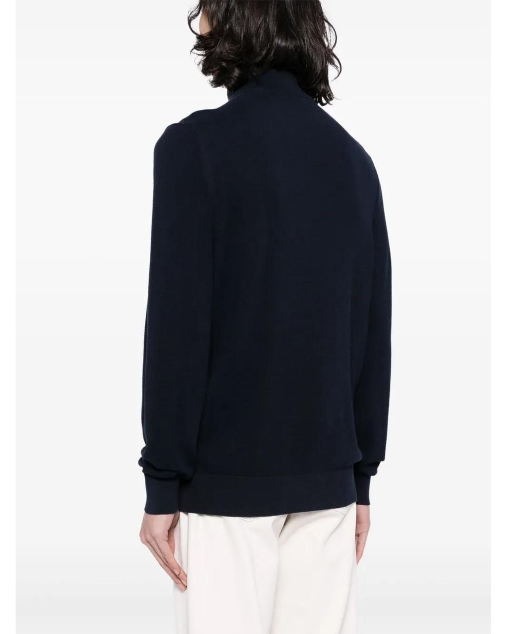 Boss Blue Zip-Up Cotton Jumper for men