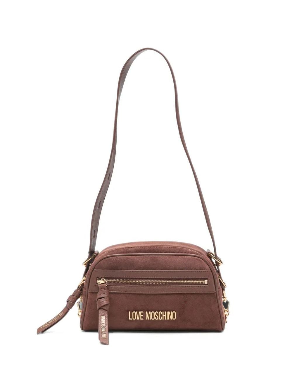 Love Moschino Brown Logo-Plaque Faux-Suede Shoulder Bag