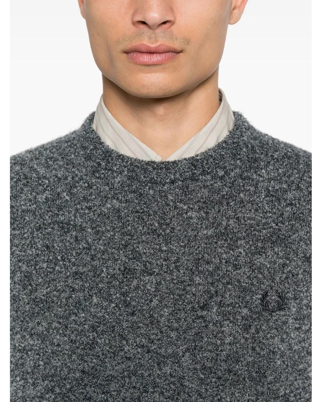 Fred Perry Gray Bouclé Crew-Neck Sweater for men