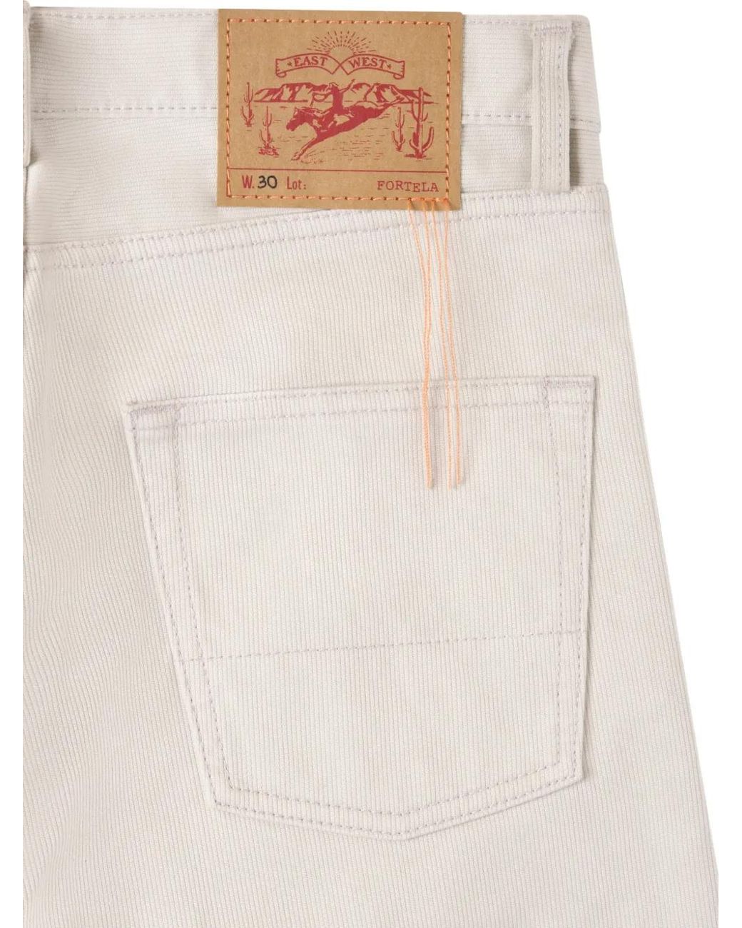 Fortela White Bedford Cotton Jeans for men
