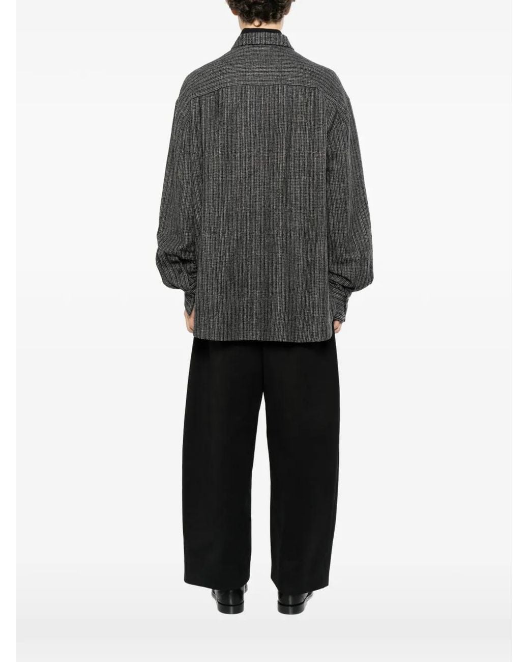 Ziggy Chen Gray Stripe-Patterned Patch-Pocket Shirt for men