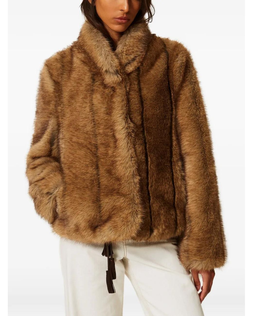 Twinset Brown Veste Myfo En Fourrure Artificielle
