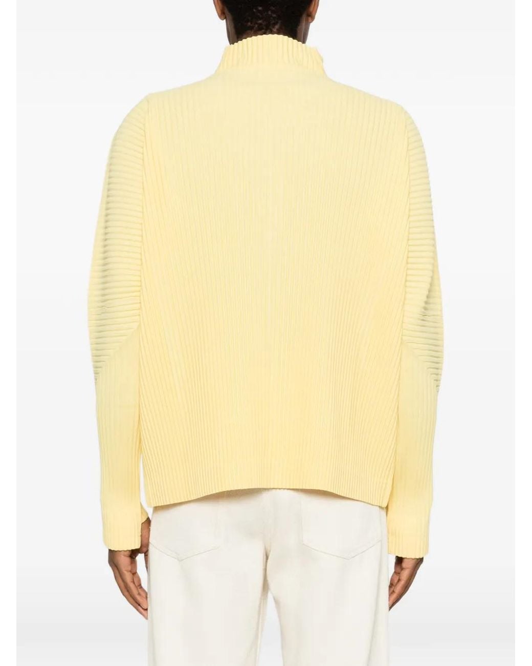 Homme Plissé Issey Miyake Yellow Pleated Half-Zip T-Shirt for men