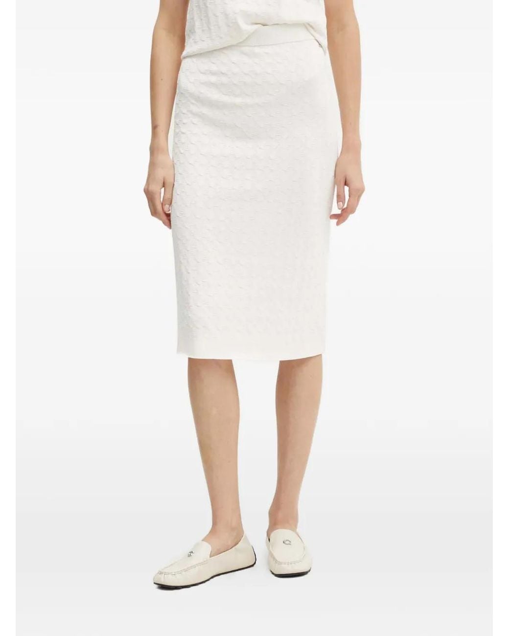 ARMANI EXCHANGE White Textured Knit Midi Fitted Skirt