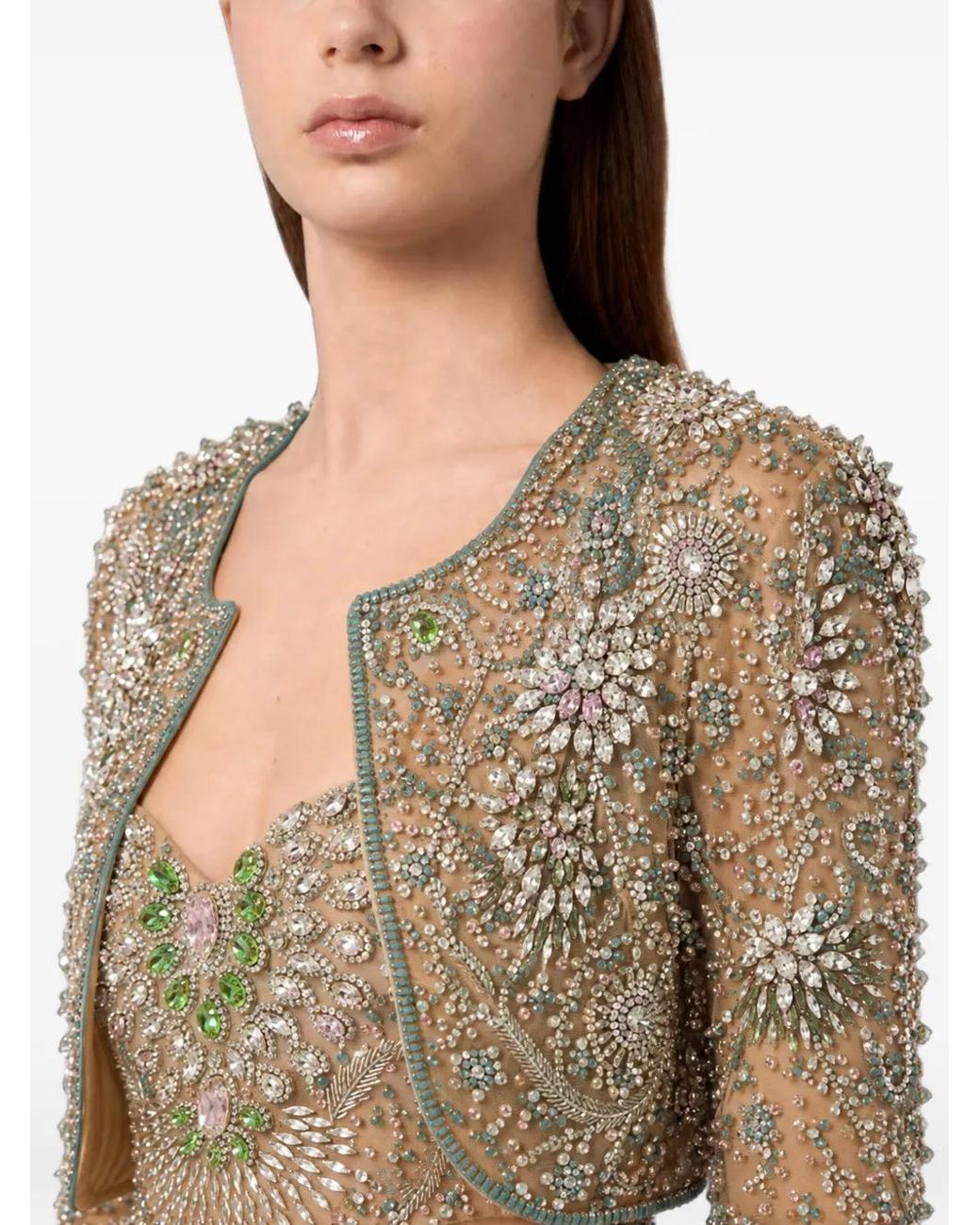 Philipp Plein Gray Crystal-Embellished Sweetheart-Neck Top