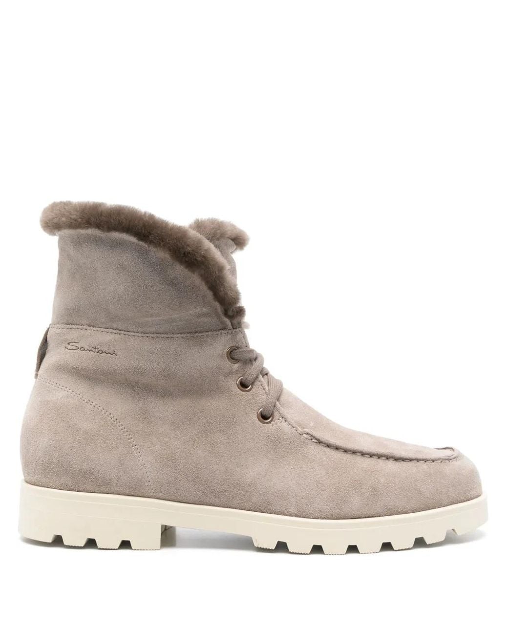 Santoni Natural "Detrwchbtf" Fur-Trim Suede Desert Boots